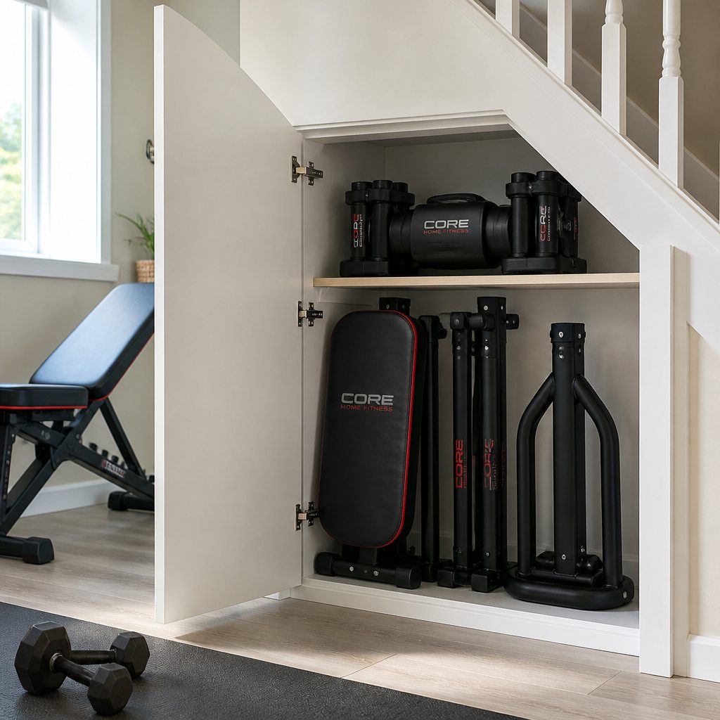 The under-stairs test is about access as much as capacity: measure door openings, hinge clearance, the changing ceiling slope and the turning space needed to get equipment inside.