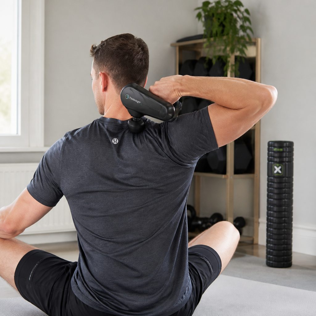 Compact massage guns make sense for upper-back and shoulder tension, especially when rolling on the floor is neither convenient nor especially graceful.