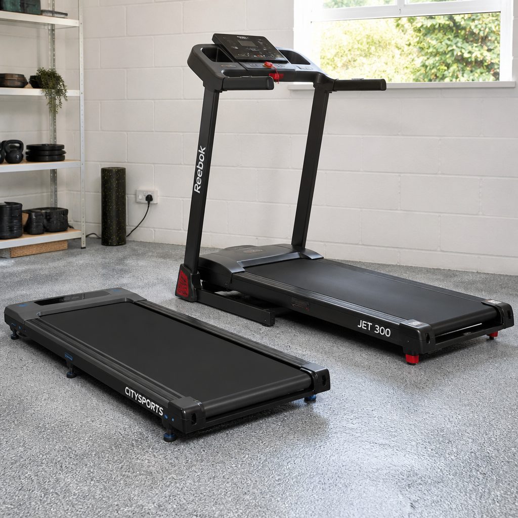 Deck dimensions reveal the key trade-off: slim treadpads save space, while conventional folding treadmills provide a longer platform for more confident running.