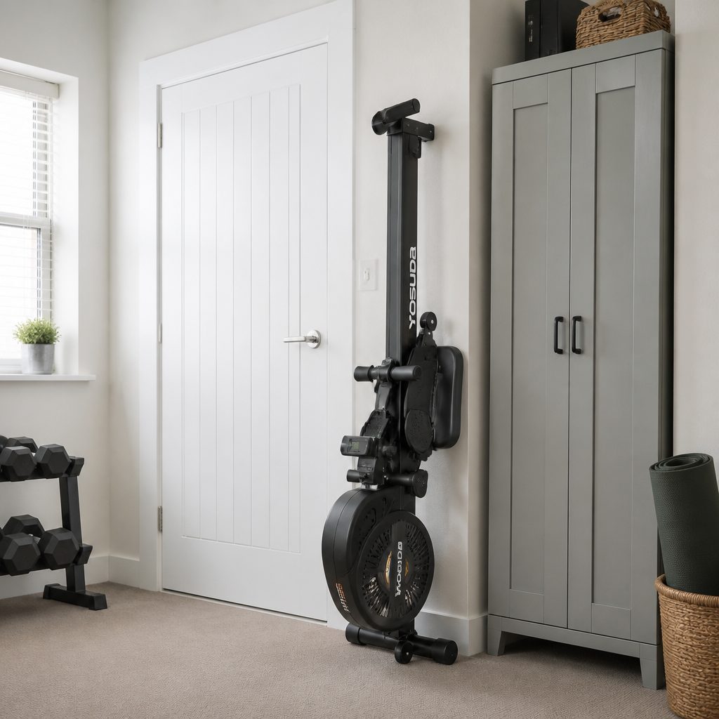The important measurement is not merely whether a rower folds, but whether its folded shape can actually live behind a door, beside a wardrobe or against a wall without making the room feel smaller.