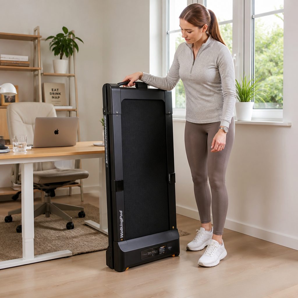 A foldable walking pad can be much easier to live with in a flat, especially when the home office also has to function as a dining room, guest room or both.