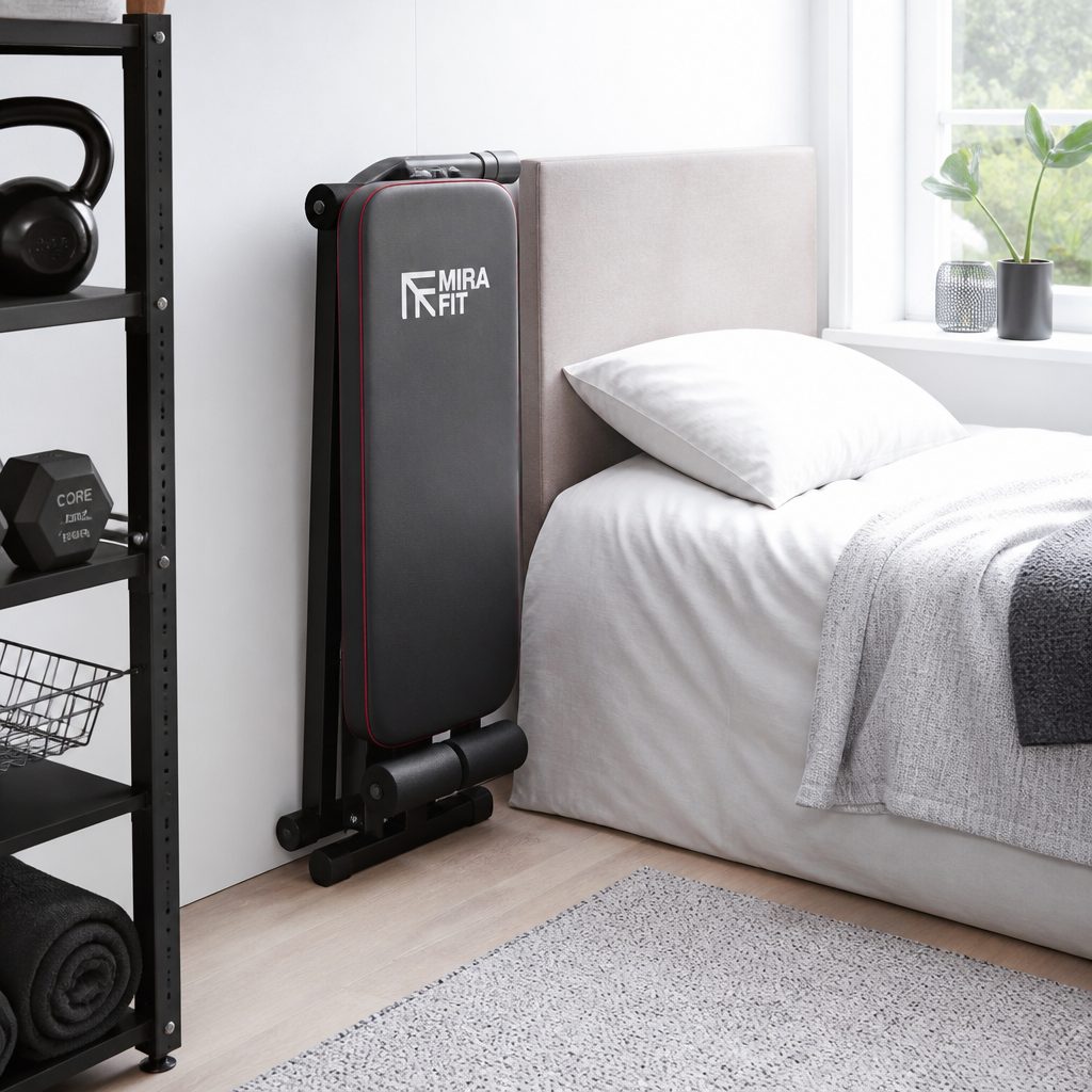 A vertically folding bench can be an especially neat answer in bedrooms and living spaces where under-bed clearance is limited.