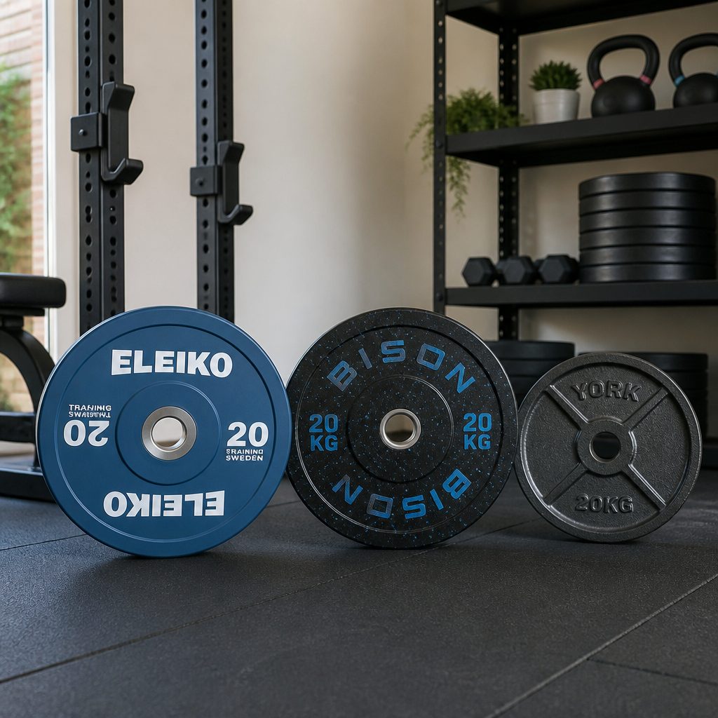 For most first home gyms, a general-purpose Olympic bumper set is the least restrictive place to start; specialist competition plates and compact iron can follow as training becomes more specific.