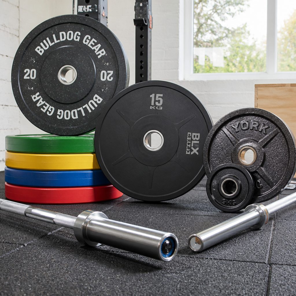 Olympic plates use a roughly 50mm centre opening and belong on Olympic bar sleeves; standard plates use a smaller bore and need matching standard bars or dumbbell handles.