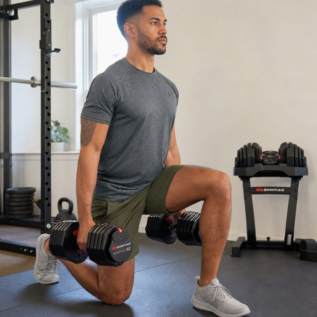 The redesigned mechanism was the important upgrade: selected plates remained settled through presses, curls and lunges rather than developing the distracting wobble associated with the 552.