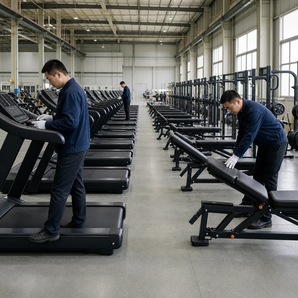 Row of treadmills and elliptical trainers in a modern commercial gym