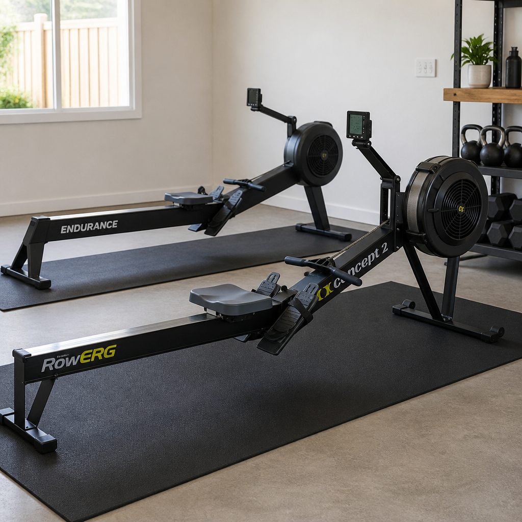 The measurements tell a useful story: both machines need roughly the same length of clear floor, but the RowErg has a dramatically higher stated user capacity.
