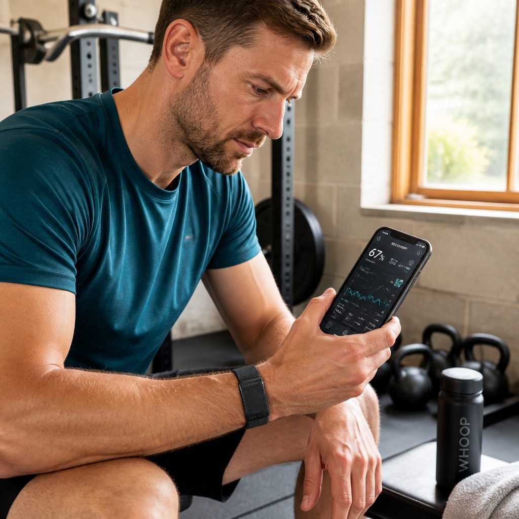 WHOOP's central idea is a daily loop: sleep and physiological signals shape recovery, recovery informs a strain target, and training feeds tomorrow's picture.