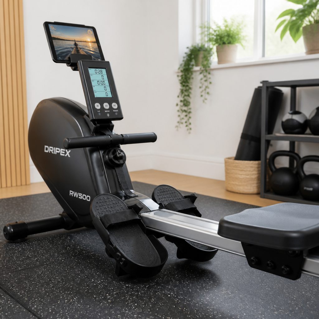 The LCD console tracks core session data, while Bluetooth and the tablet holder make it easier to add guided workouts or entertainment without cluttering the room with extra kit.