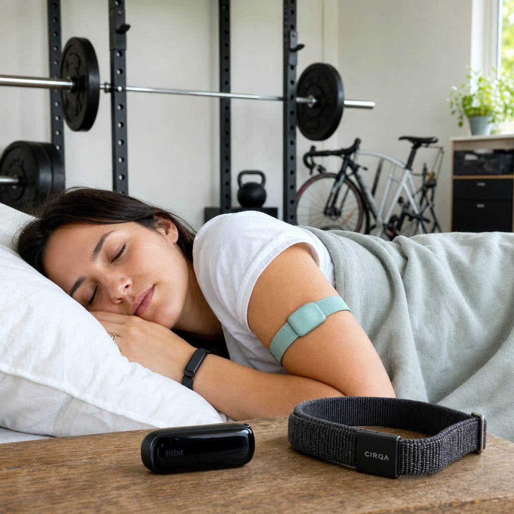 Fitbit Air's 12g all-in weight made it the more forgettable overnight band, while CIRQA's fabric system introduced the useful option of upper-arm wear.