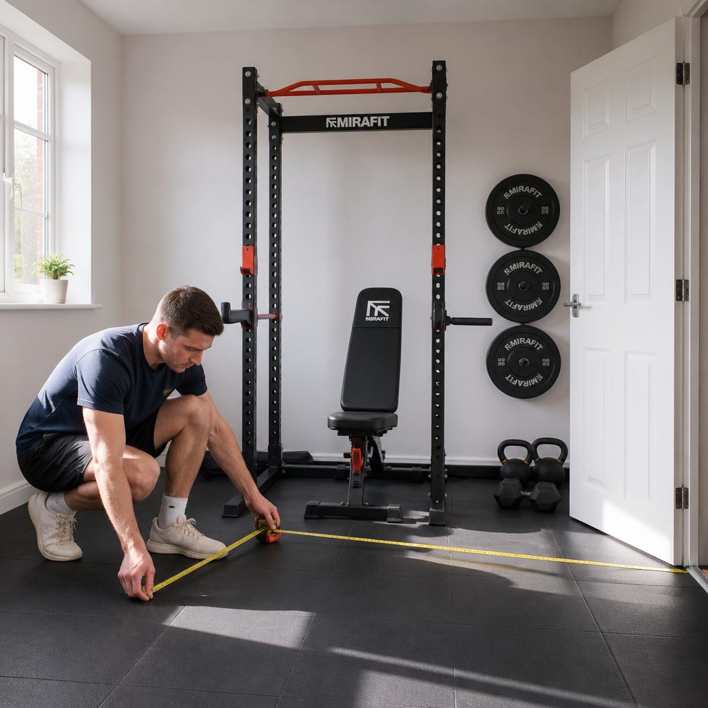 Measure the usable training area, ceiling clearance and doorway before choosing where the kit will live.