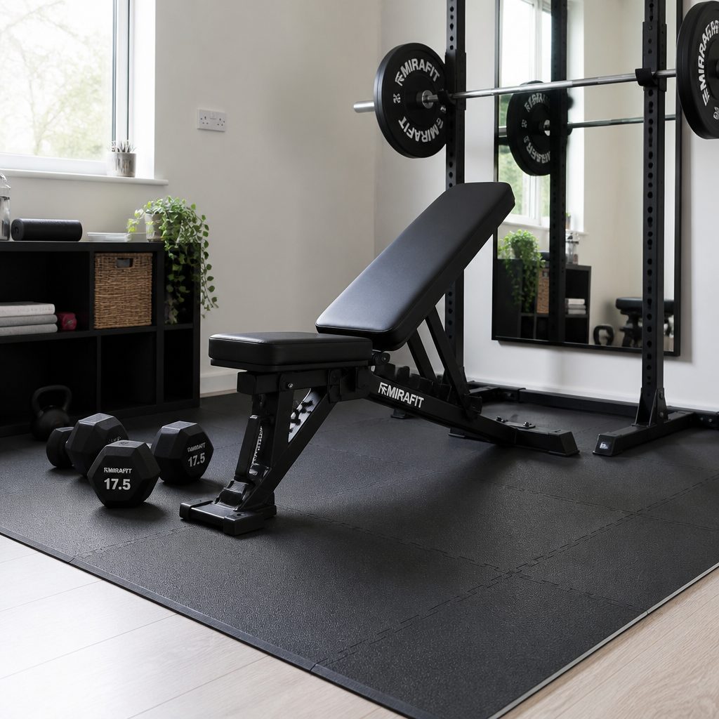 A simple, repeatable routine with protected flooring beats an overcrowded home gym that is difficult to use, store or live around.