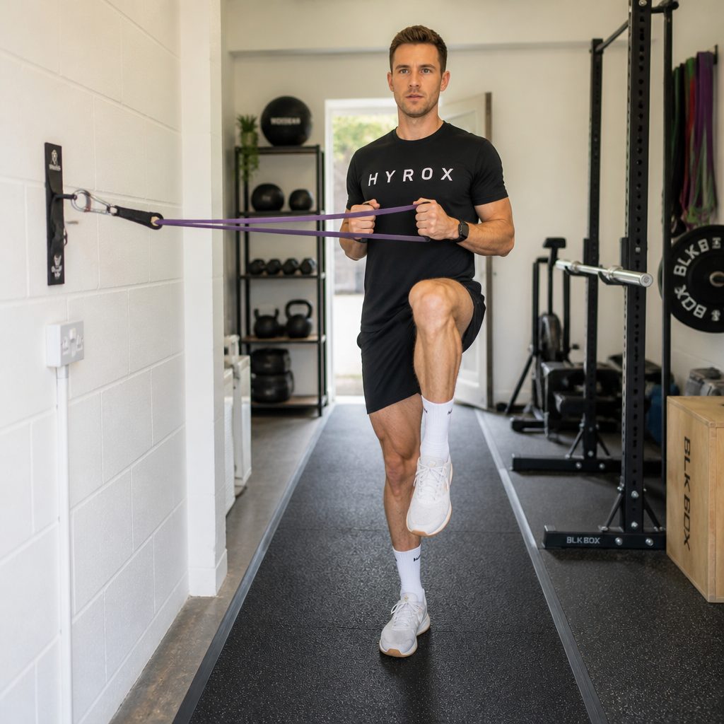 A band anchor and a short clear lane can turn a simple loop band into useful pulling, marching and race-conditioning work without adding another large machine.