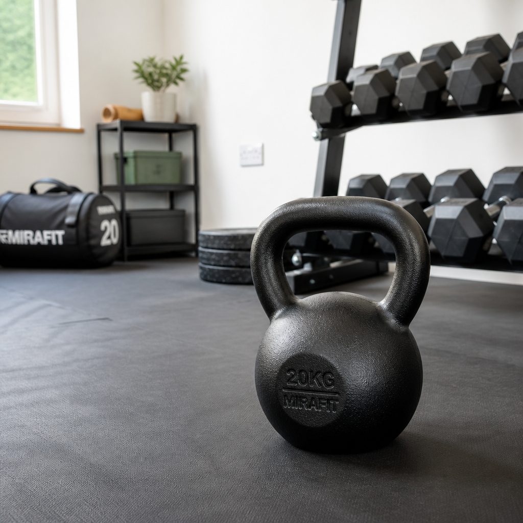 A cast-iron kettlebell earns its space quickly, covering carries, hinges, squats and lunge variations without requiring a rack or a dedicated corner of the house.