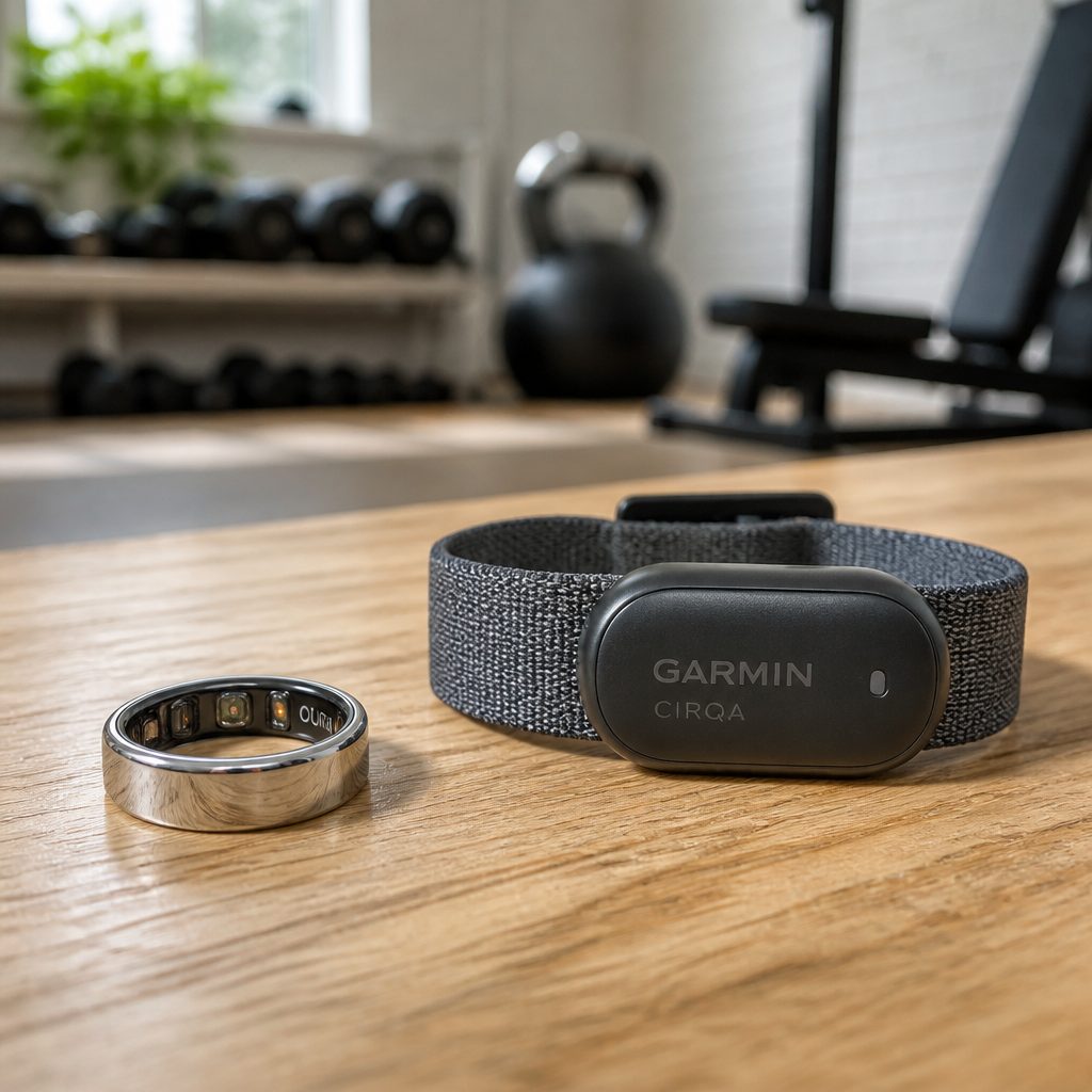 The physical contrast is substantial: Oura Ring 5 was 6.09 mm wide and 2.28 mm thick, whilst CIRQA used a 27 × 47 × 9 mm sensor pod held by a fabric band.