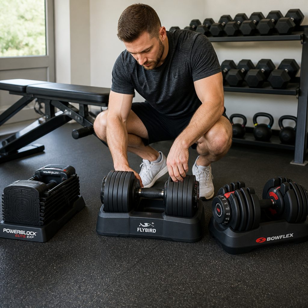 FLYBIRD's cradle-based twist-lock system kept adjustments simple, but every weight change still began with returning the dumbbell to its base.