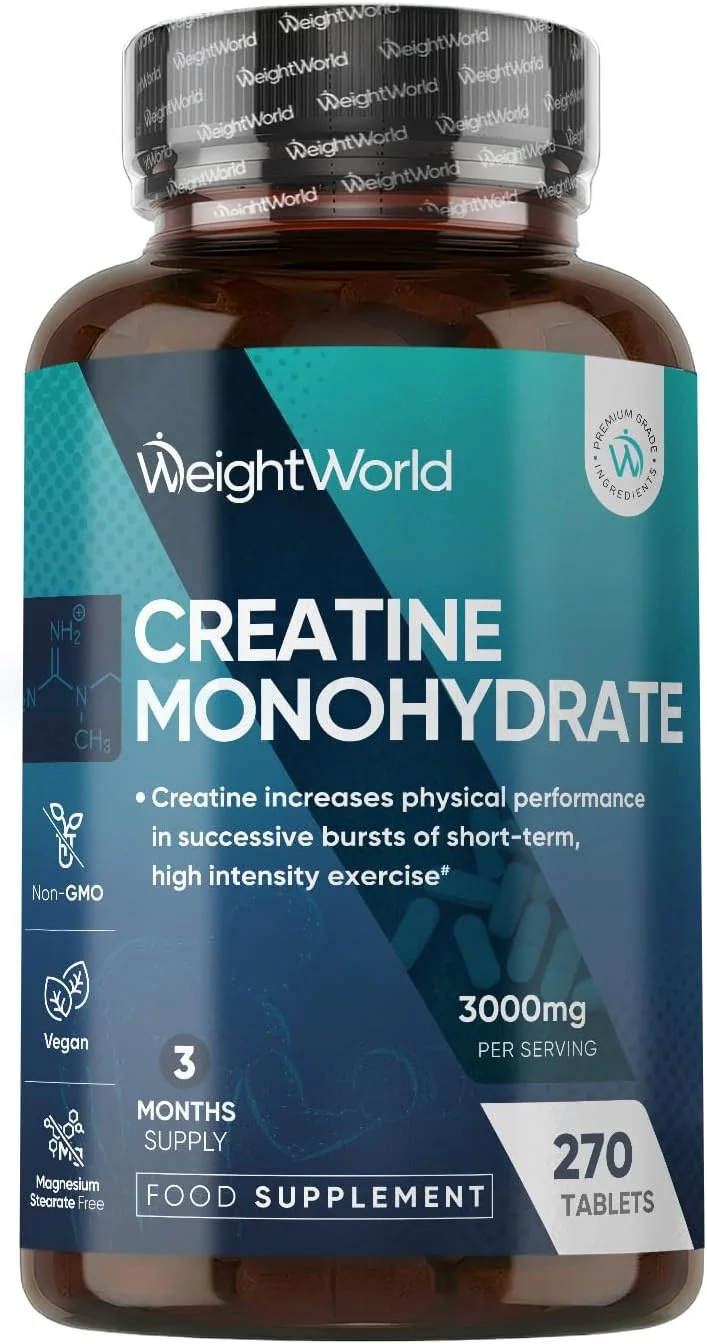 Creatine Monohydrate 3000mg - 270 Vegan Tablets - 3 Months Supply | Micronised for Easy Absorption - Vegan & Unflavoured - Creatine Tablets for Men & Women - Non-GMO & Magnesium Stearate-Free