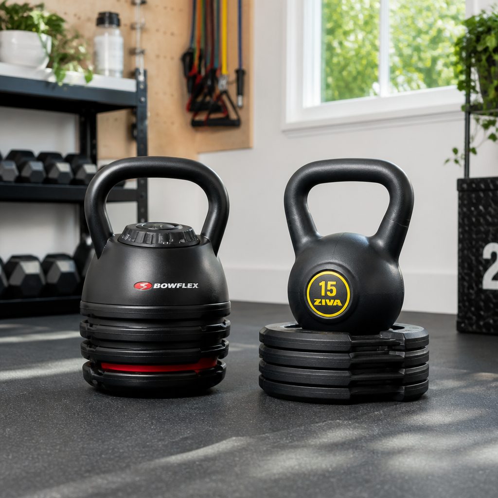 A small-space kettlebell setup works best when the adjustment method matches the session: quick selectors for changing circuits, plate systems for settled strength blocks.