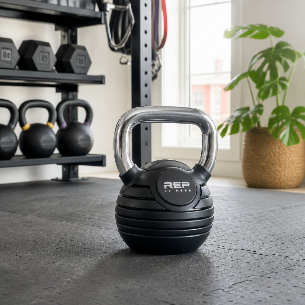 For established lifters, a plate-loaded bell with a higher ceiling can cover demanding swings, rows, carries and lower-body work without claiming a whole wall of storage.