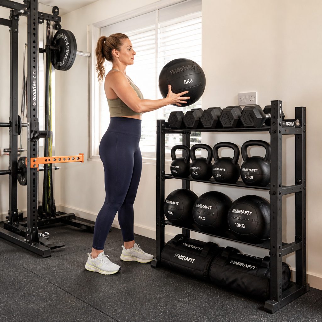 The final check is practical rather than aesthetic: every item should be easy to lift, return and inspect without obstructing the training area.