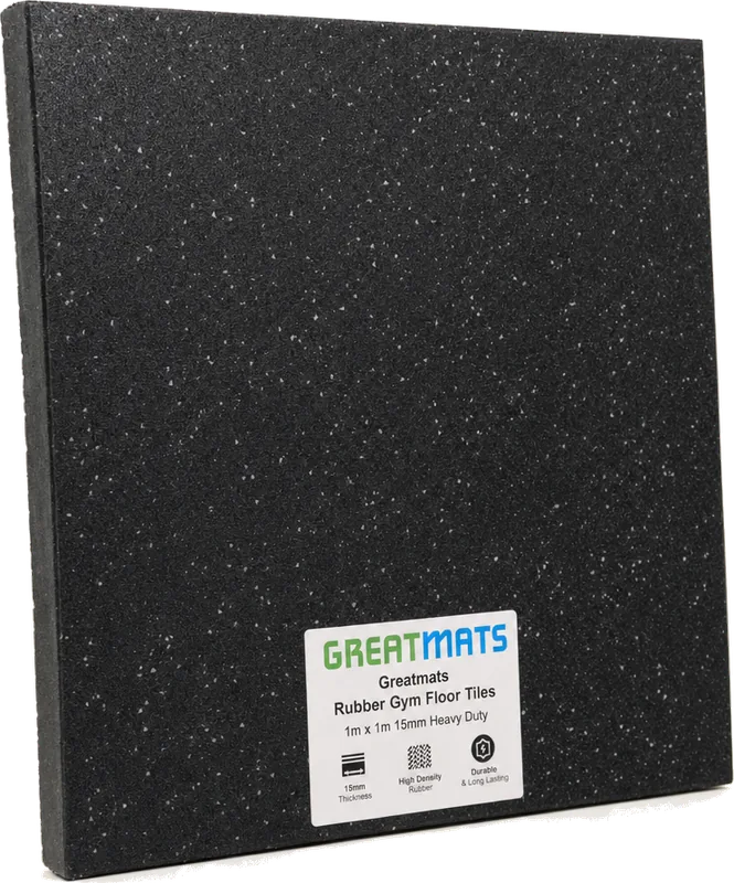 Greatmats Rubber Gym Floor Tiles 1m x 1m 15mm Heavy Duty